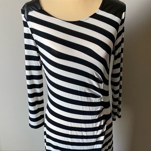 $80 I.N.C International Concepts XL White & Black Striped Dress Faux Leather NWT